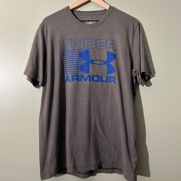 Under Armour Men's Tee in Gray with Blue Logo - Picture 1 of 3